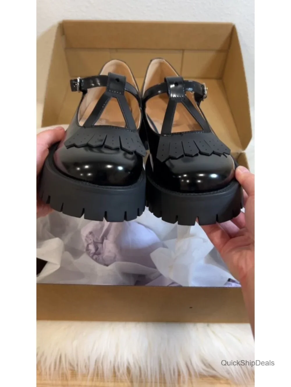 Black Patent Platform Mary Jane Shoes for Women Pumps